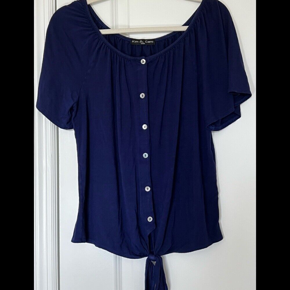 Kim & Cami Button Down Navy Womens Top size small